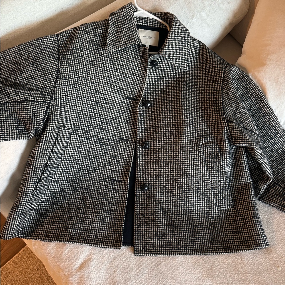 Lafayette 148 Houndstooth Wool Blend Swing Coat In Black Multi